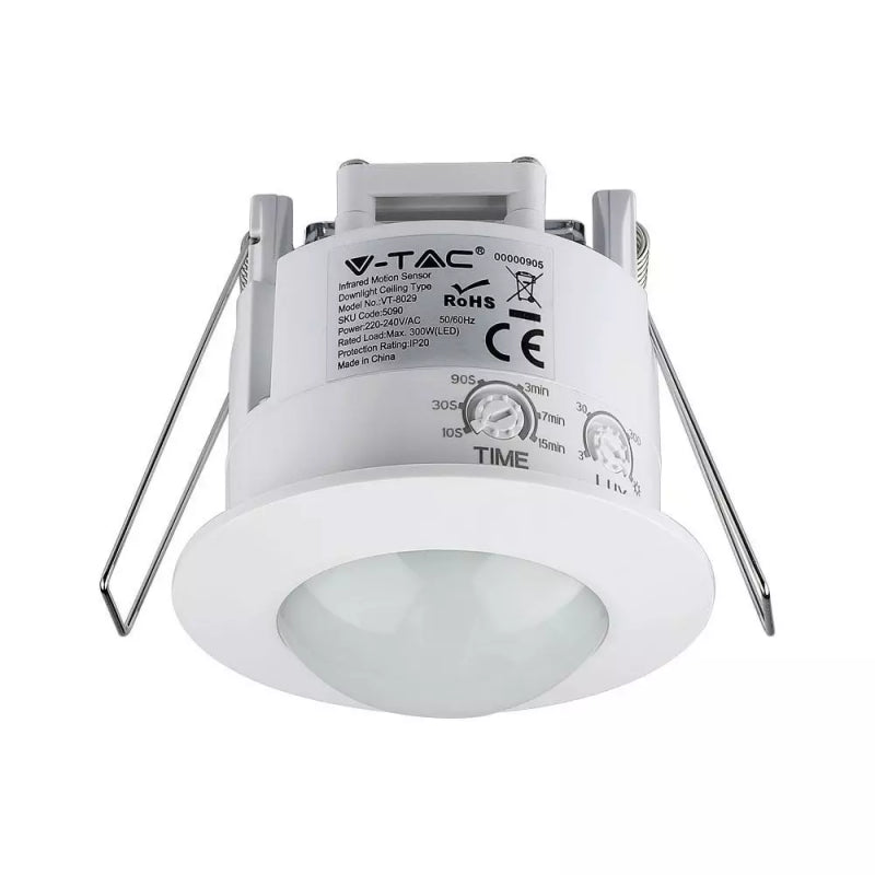 V-TAC VT-8029 Sensore di Movimento a Infrarossi 360° Montaggio a Incasso Colore Bianco (Max 300W) IP20 SKU 5090