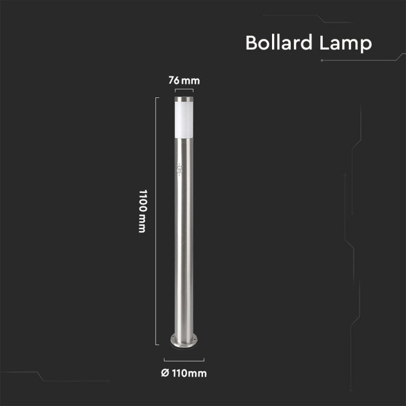 V-TAC VT-838 Piantana LED da Giardino 110cm con Portalampada E27 (max 60W) in Acciaio Inossidabile IP44 con sensore di movimento - SKU 8967