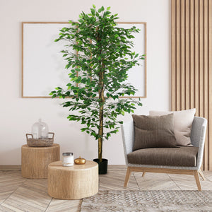 Pianta Artificiale di Ficus con Vaso per Interni ed Esterni 180 cm Verde