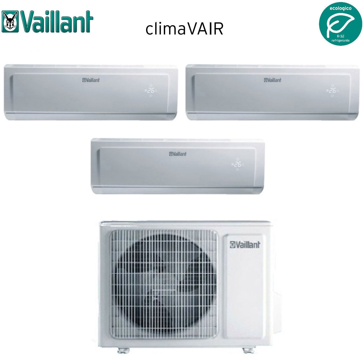 Climatizzatore Condizionatore Vaillant Trial Split Inverter serie CLIMAVAIR PLUS VAI 8 9+12+12 con VAF8-070W3NO R-32 9000+12000+12000