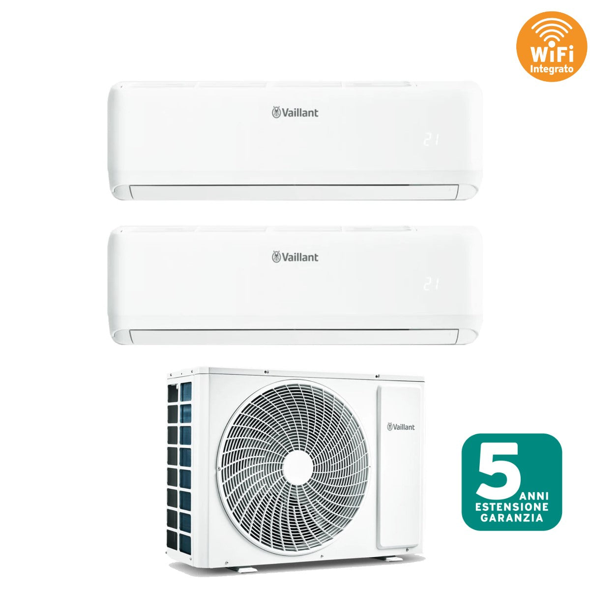 Climatizzatore Condizionatore Vaillant Dual Split Inverter serie CLIMAVAIR PRO 12+12 con VAM1-050A2NO R-32 Wi-Fi Integrato 12000+12000