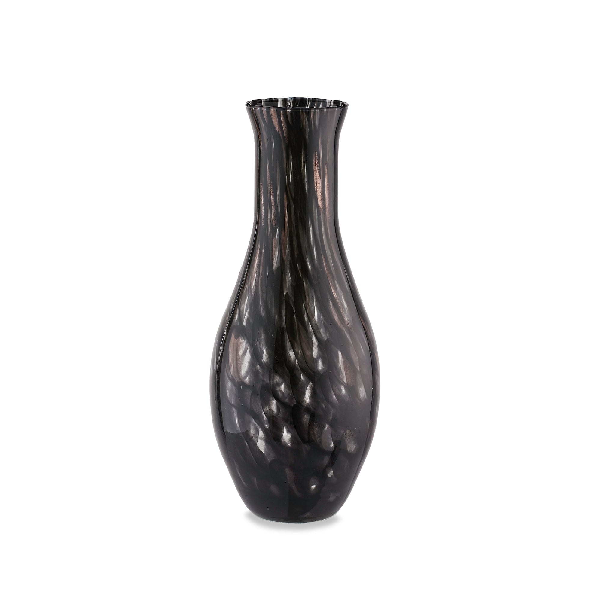 Vaso artigianale nero e ambra FIASCO in vetro di Murano 40 cm.