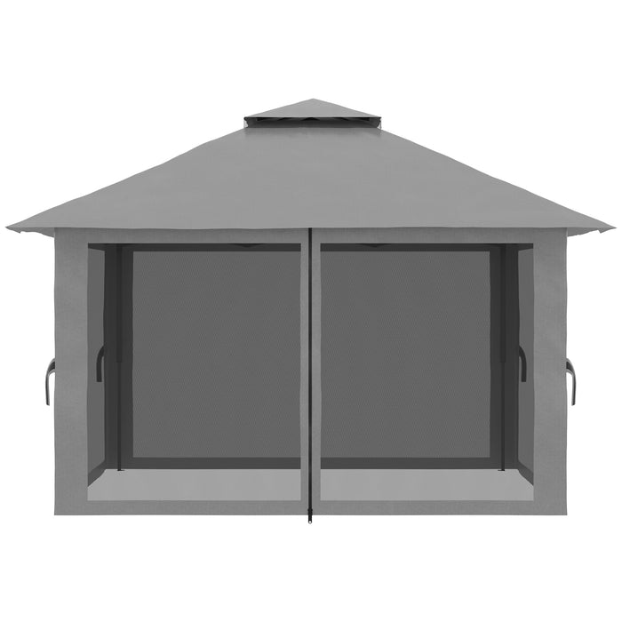 Gazebo da Giardino Pieghevole 392x392x283 cm in Acciaio e Tessuto Oxford Grigio