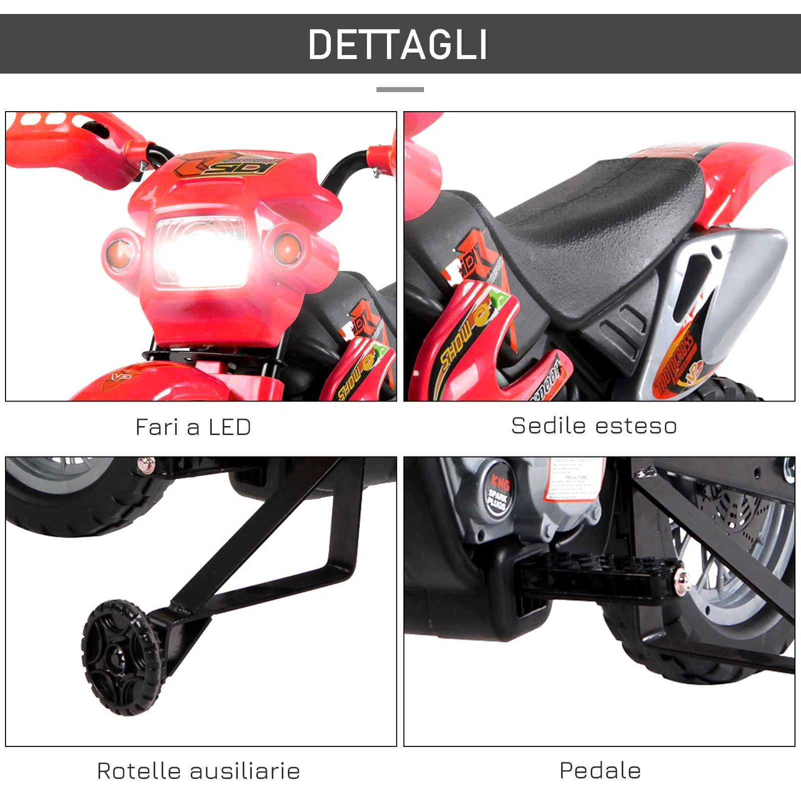 Moto Elettrica per Bambini 6V in Plastica PP Rosso e Nero