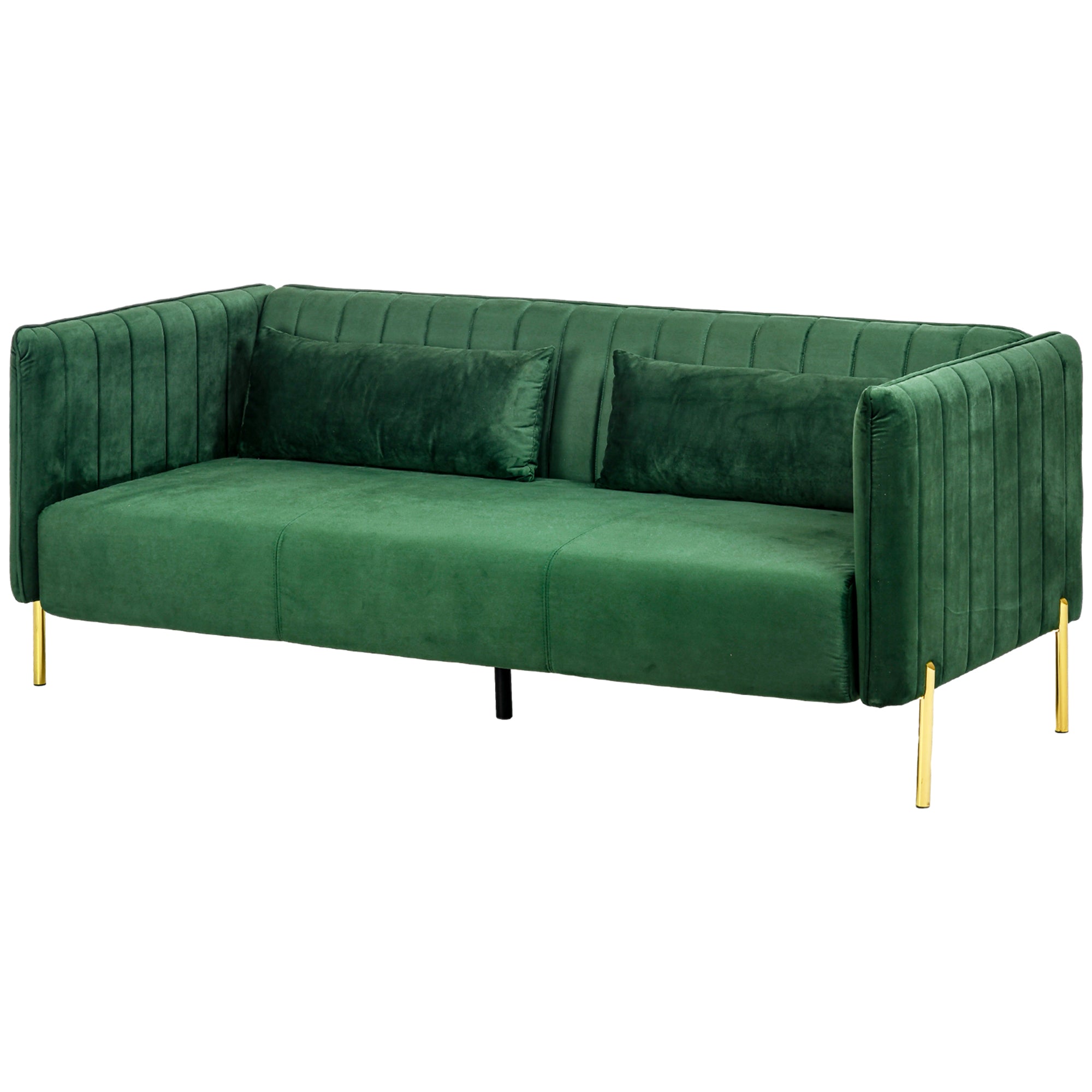 Divano 3 Posti 200x88x76 cm in Acciaio e Tessuto Vellutato Verde