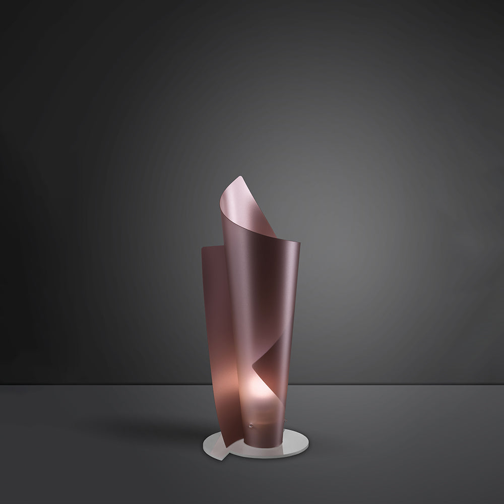 Lampada Da Tavolo Moderna A 1 Luce Vela In Polilux Rosa Metallico H50 Made In Italy