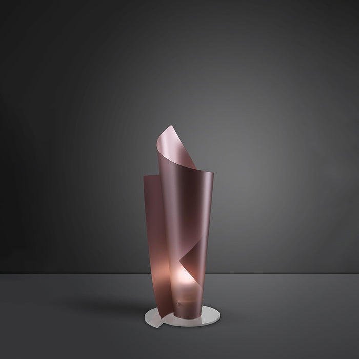 Lampada Da Tavolo Moderna A 1 Luce Vela In Polilux Rosa Metallico H50 Made In Italy