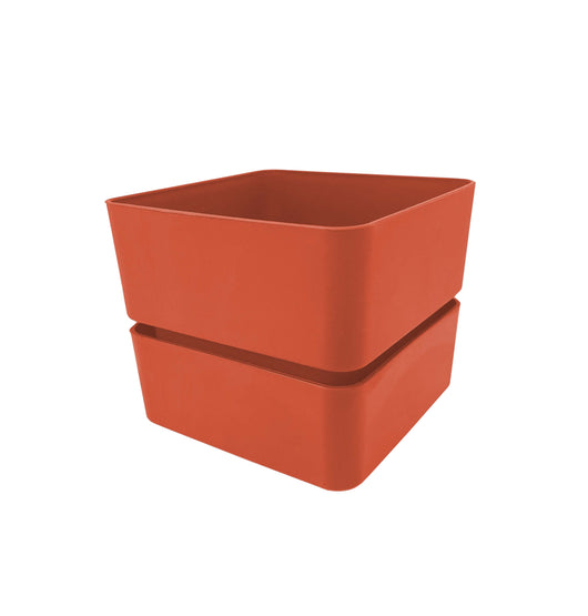 Vaso In Plastica Quadrato Veleta, Sottovaso Incluso - Dimensione: cm 12x12x10 h - Colore: Coral (Rosso) - VELETA12CORAL