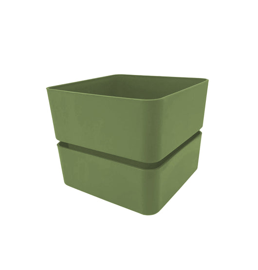 Vaso In Plastica Quadrato Veleta, Sottovaso Incluso - Dimensione: cm 12x12x10 h - Colore: Olive (Olive) - VELETA12OLIVE