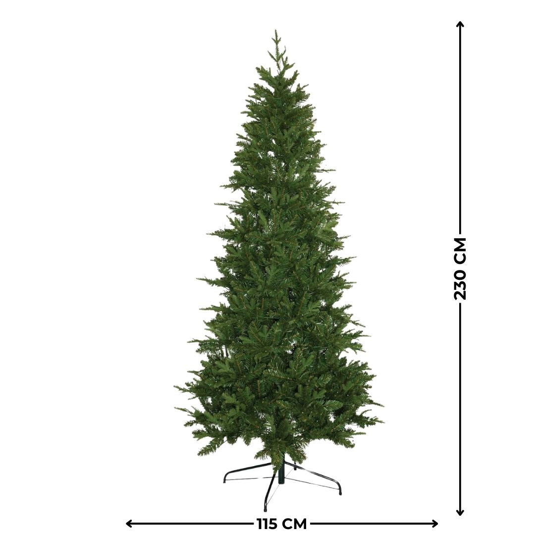 Albero di Natale sottile alto 210 cm di colore verde realizzato in PE e PVC