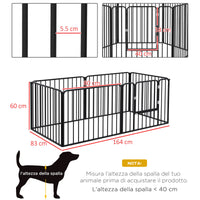 Recinto per Cani a 6 Pannelli Modulabili da Interno ed Esterno 164x83x60 cm in Acciaio Nero