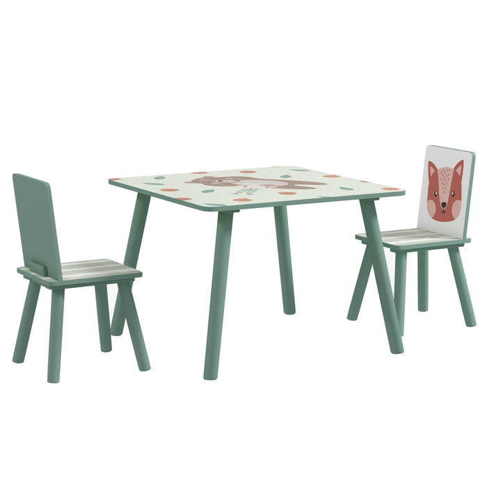 Set Tavolo con 2 Sedie per Bambini in Legno di Pino e MDF Verde