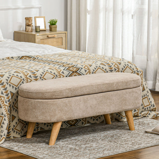 Panca Fondo Letto Imbottita con Vano Contenitore 110x40x43 cm Beige