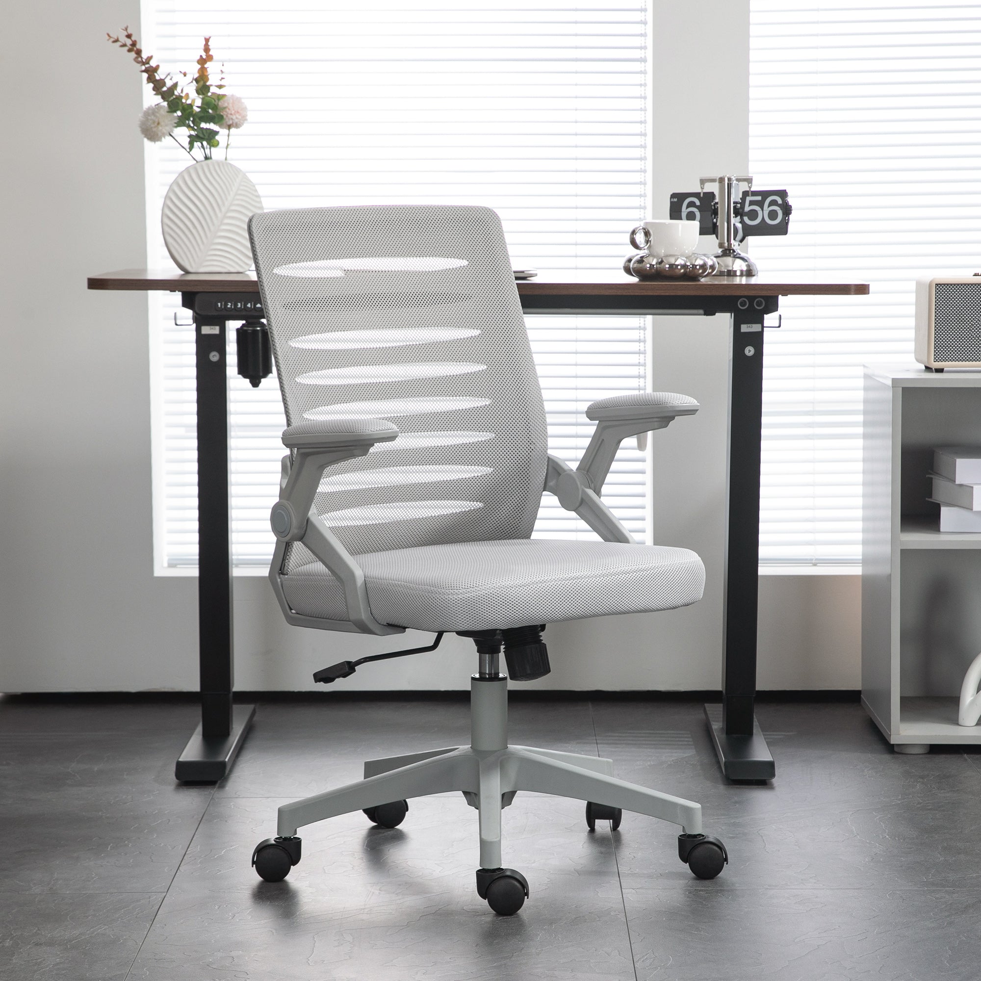 Sedia da Ufficio Ergonomica con Altezza Regolabile e Braccioli Sollevabili   Grigio