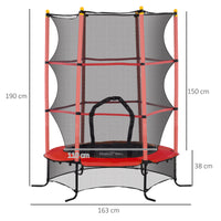 Trampolino Elastico per Bambini da 3 Anni Ø160 cm con Rete di Protezione Rosso e Nero