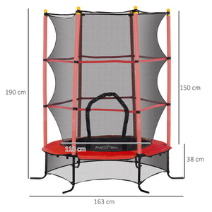 Trampolino Elastico per Bambini da 3 Anni Ø160 cm con Rete di Protezione Rosso e Nero