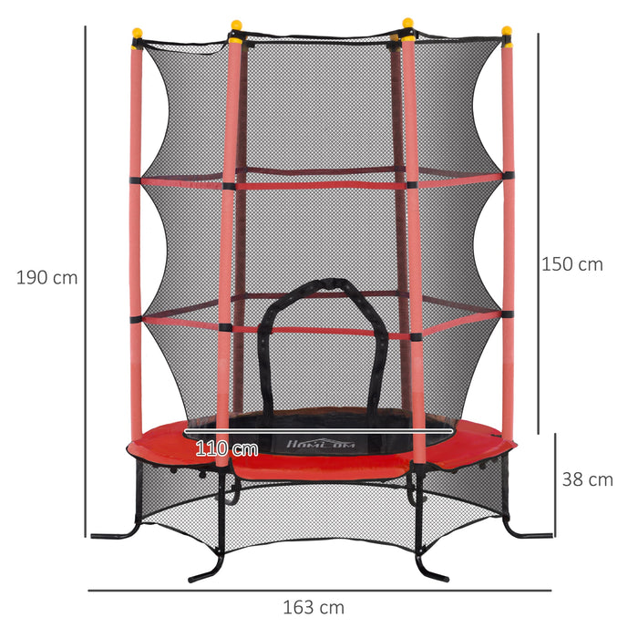 Trampolino Elastico per Bambini da 3 Anni Ø160 cm con Rete di Protezione Rosso e Nero