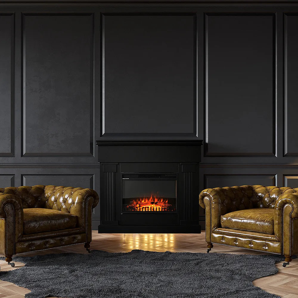 Caminetto elettrico VARMA NERO TEMPO STYLE con cornice di legno effetto fuoco 1.500 W