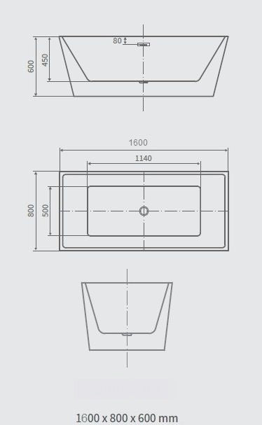 Vasca freestanding centro stanza, acrilico moderna 160x80x58cm Relpunt Rodi