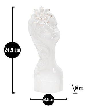 Vaso in ceramica bianca con decori oro 10,5x10x24,7cm Yuong Lady