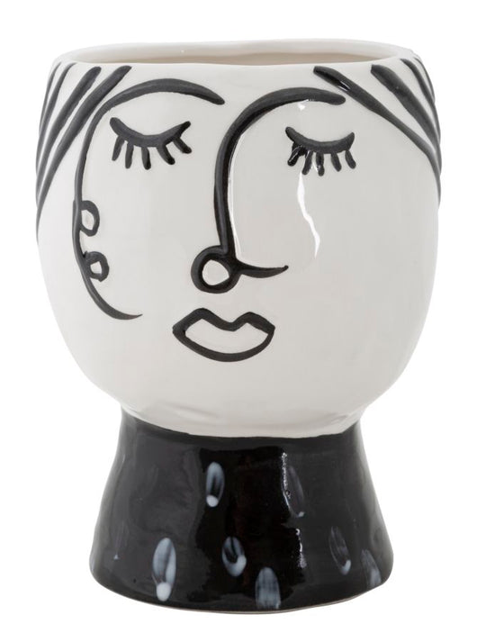 Vaso in porcellana bianco con disegno e base nero 14x18,2cm Pot Face