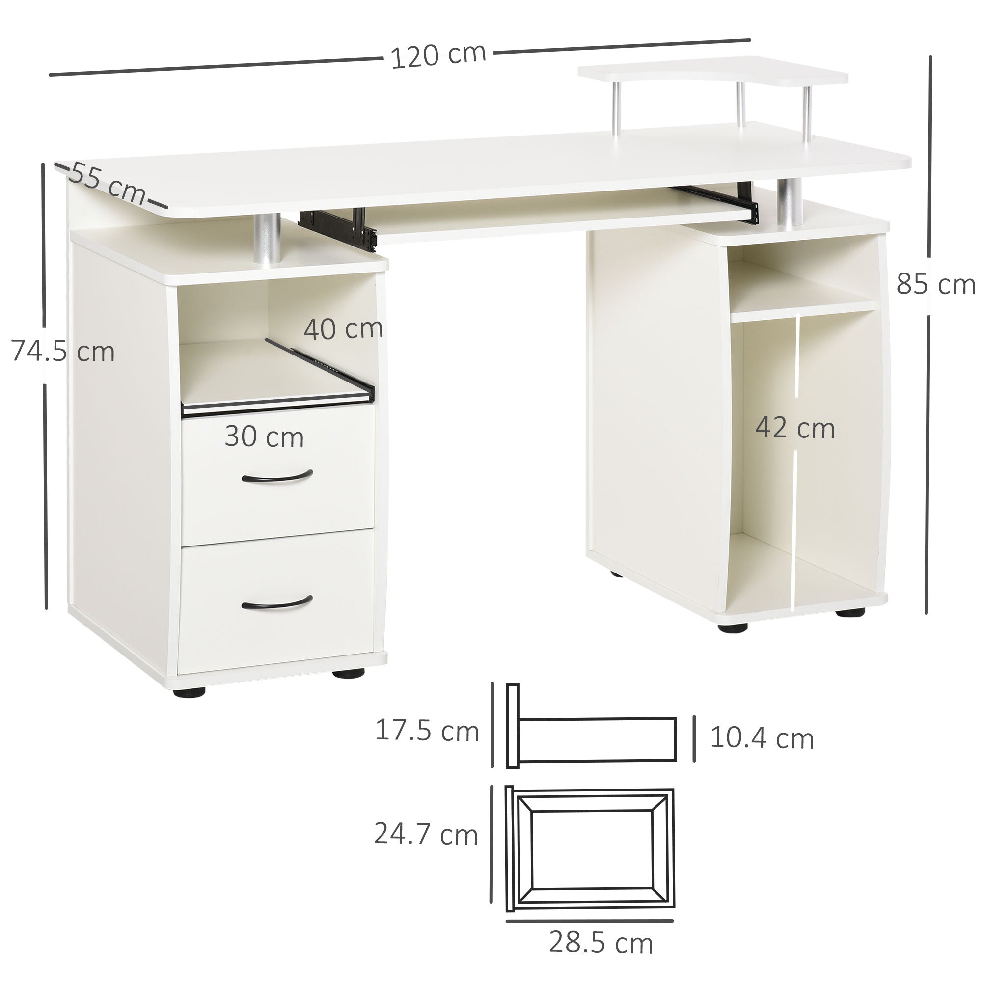 Scrivania da Ufficio con Ripiano 120x55x85 cm in Truciolato Bianca