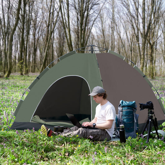 Tenda da Campeggio Pop-Up per 4 Persone 210x210x135 cm con Borsa da Trasporto Verde