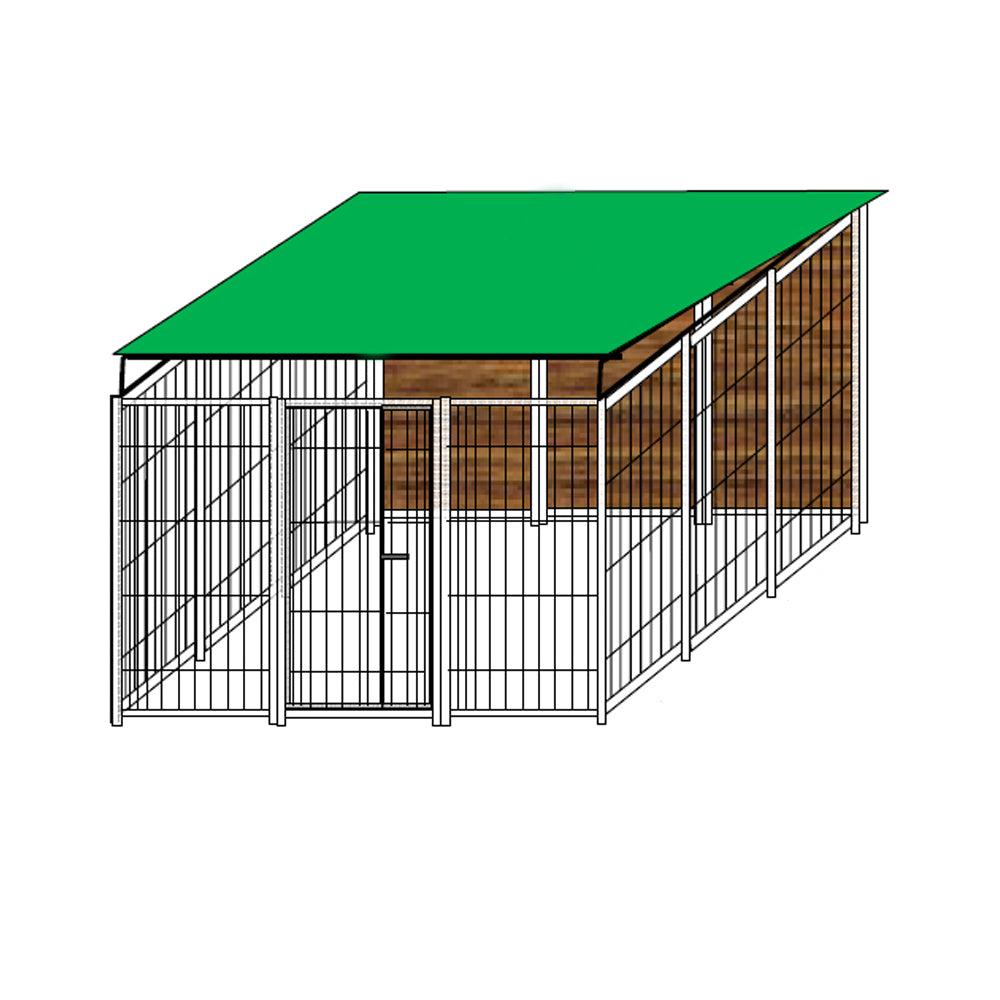 Recinto per cani da 3x3 metri con copertura e retro in legno con zincatura a caldo