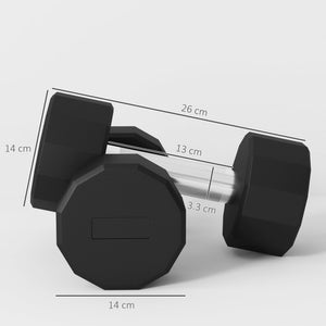 Set 2 Manubri Palestra 12 kg Pesi esagonali Manico in Acciaio Nero