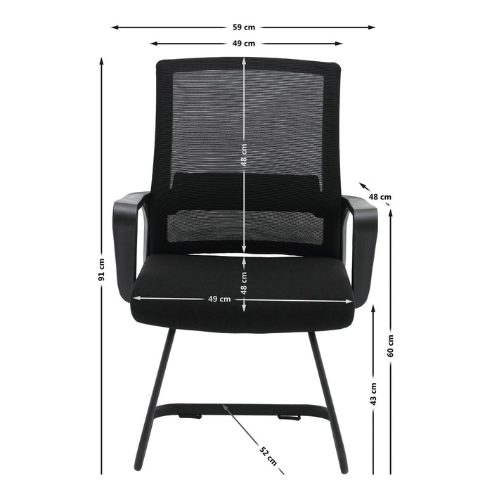 Set 2 Sedie Visitatori da Ufficio 59x48x91h cm per Riunioni Conferenza e Sala d'attesa Nera