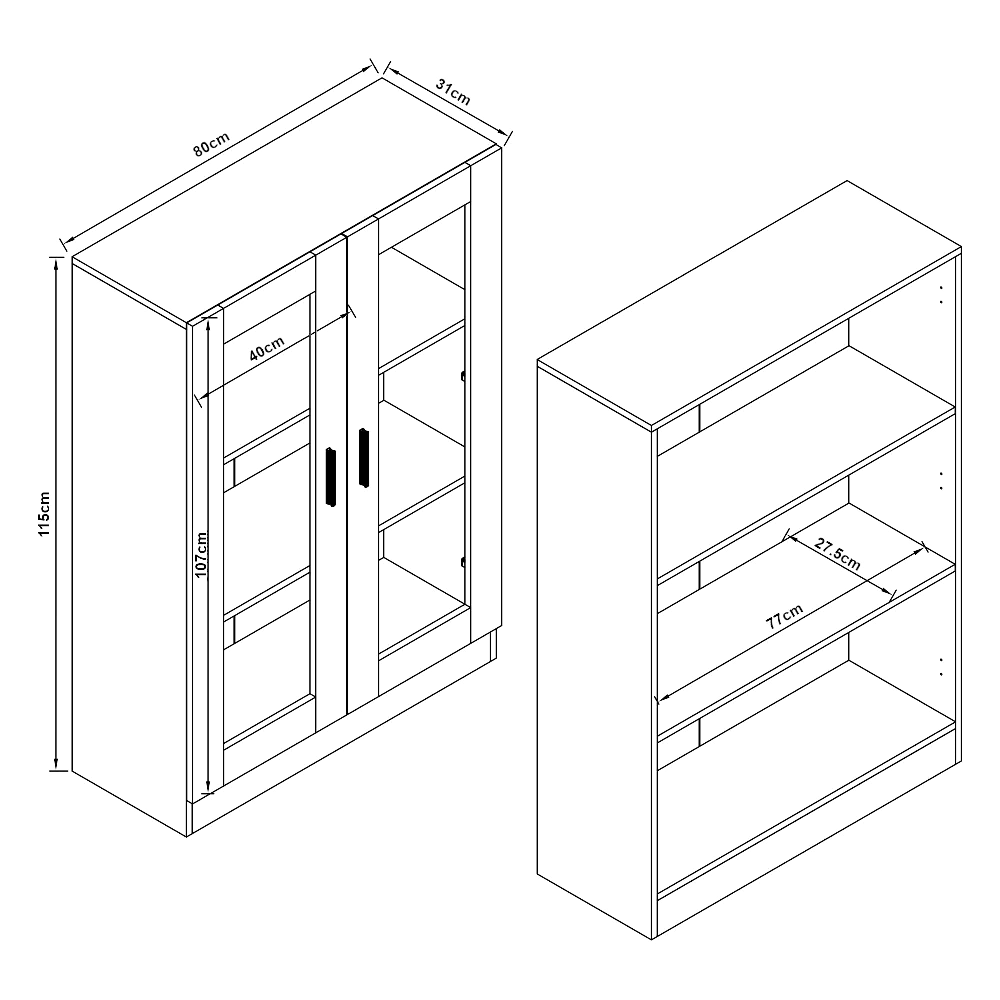 Mobile Vetrinetta Sorà¸ Libreria a 2 Ante 115 x 80 x 31 cm Bianco [en.casa]