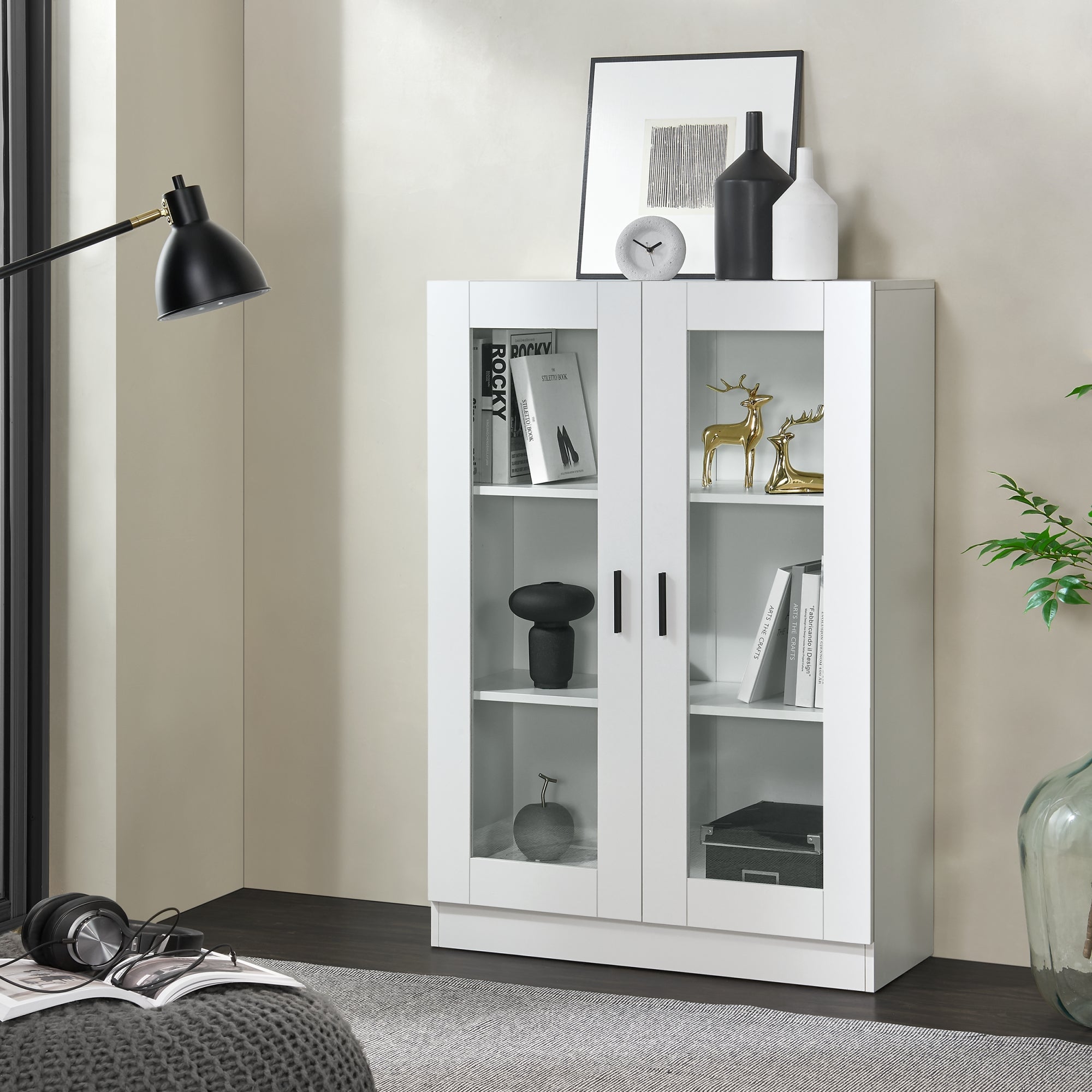 Mobile Vetrinetta Sorà¸ Libreria a 2 Ante 115 x 80 x 31 cm Bianco [en.casa]