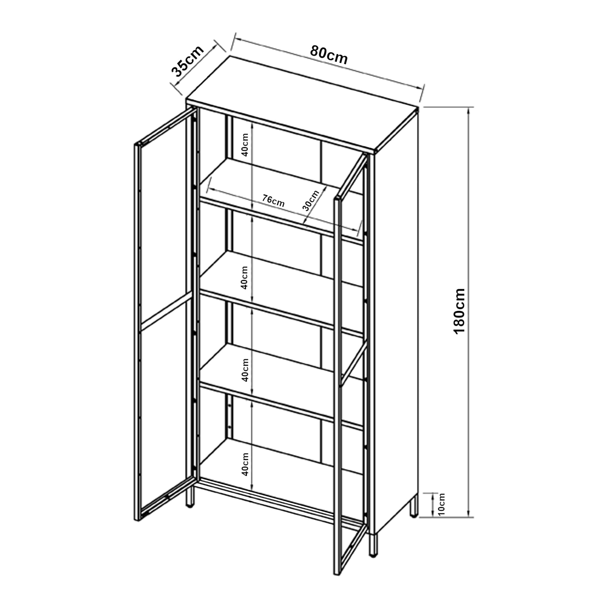 Armadio a Vetrata Sà¤kylà¤ con 4 Scomparti 180 x 80 x 35 cm Acciaio Nero [en.casa]