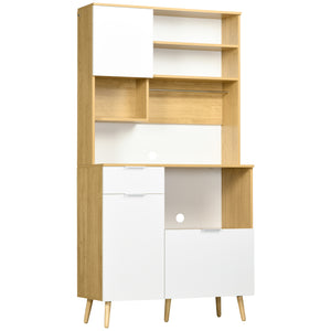 Dispensa da Cucina 93x40x180 cm in Truciolato Bianco e Legno Naturale