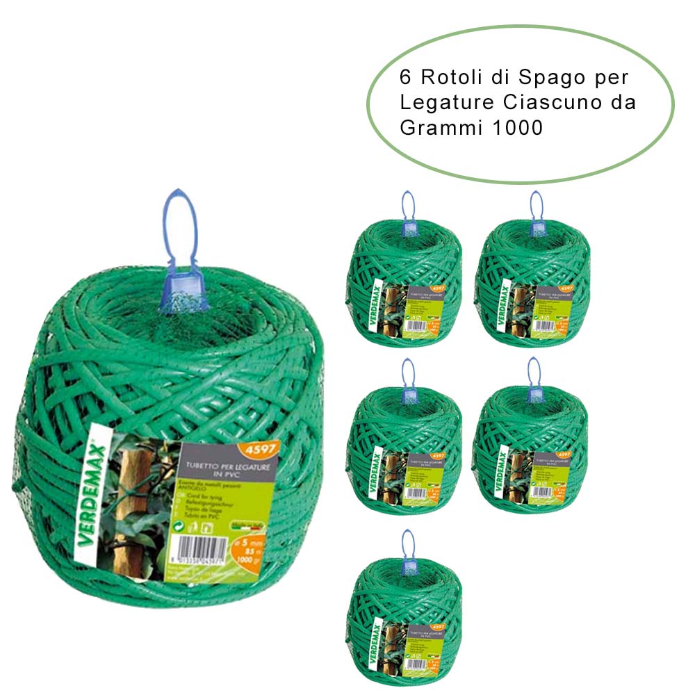 6 rotoli per legature da giardino pvc ciascuno da grammi 1000 diametro 5 mm