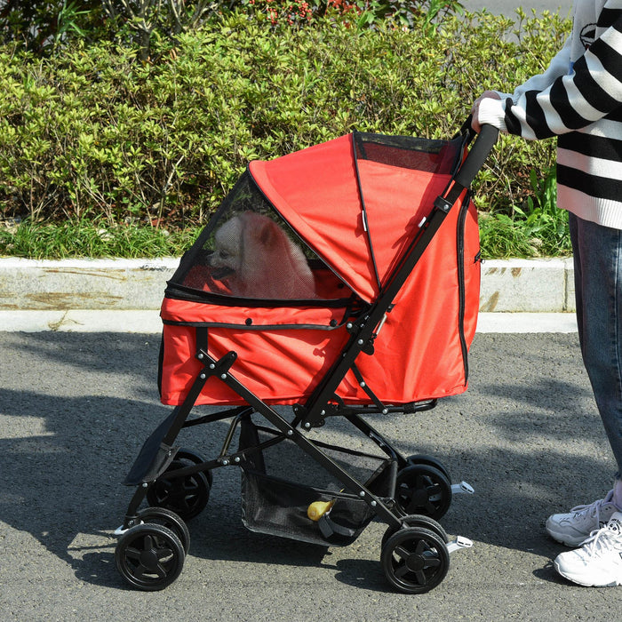 Passeggino per Cani Piccoli Pieghevole Maniglione Reversibile 76,5x52x95cm Rosso