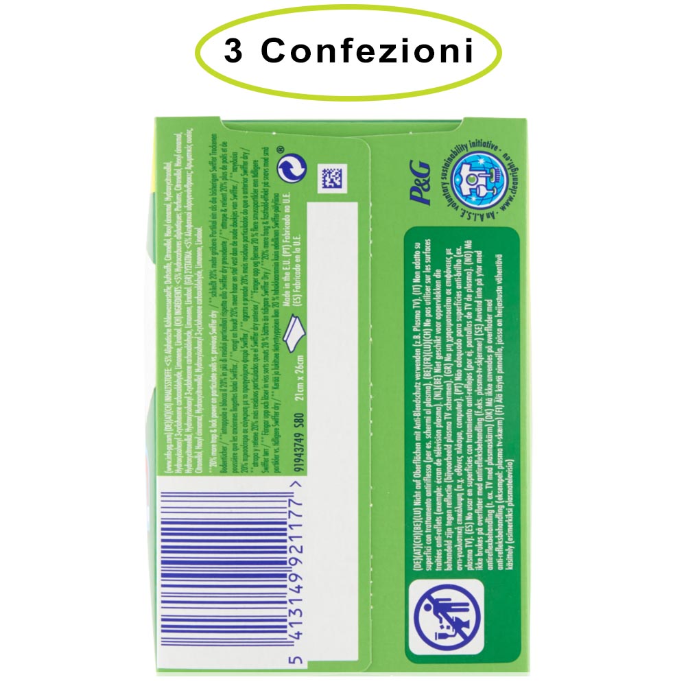 Swiffer panni cattura polvere per scopa swiffer con profumazione ambi pur 3 confezioni da 18 panni