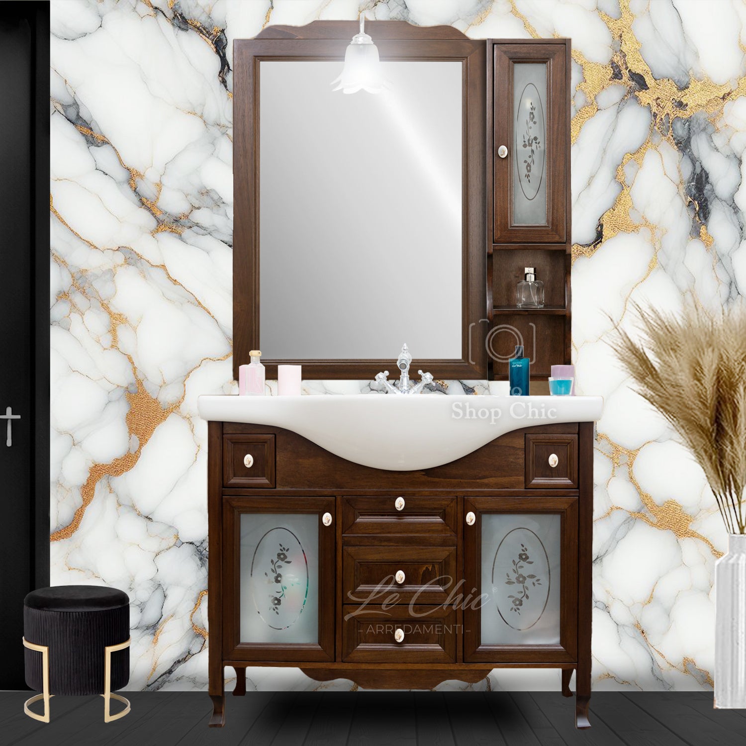 Arredo bagno classico noce scuro completo