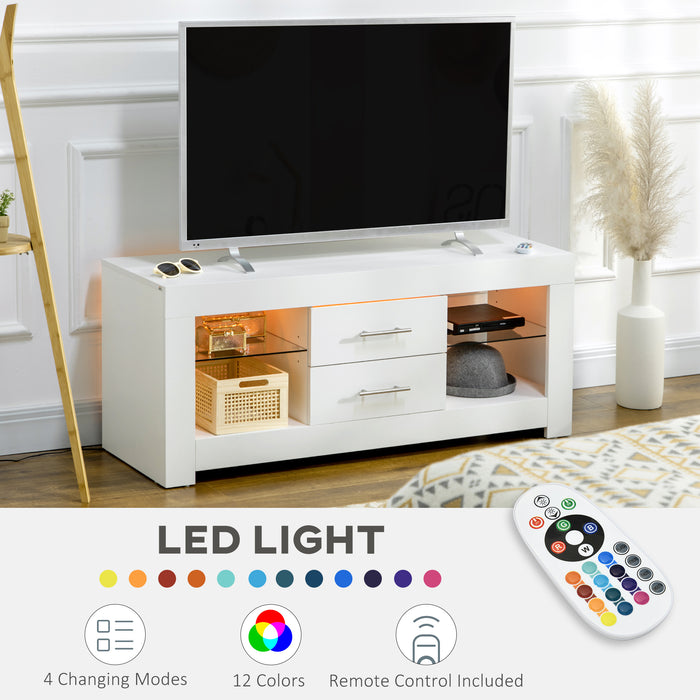 Mobile TV da 55” 120x40x50 cm con Luce LED in Legno e Vetro Bianco