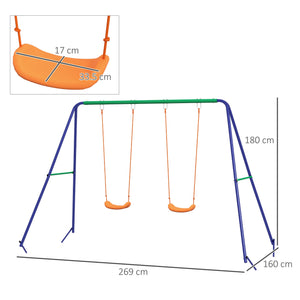 Altalena per Bambini 3-8 Anni con 2 Seggiolini e 4 Picchetti 269x160x180 cm in Metallo e PP Blu