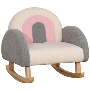 Poltroncina Dondolo per Bambni 50x45x50 cm in Pile Effetto Lana D’agnello Grigia e Rosa