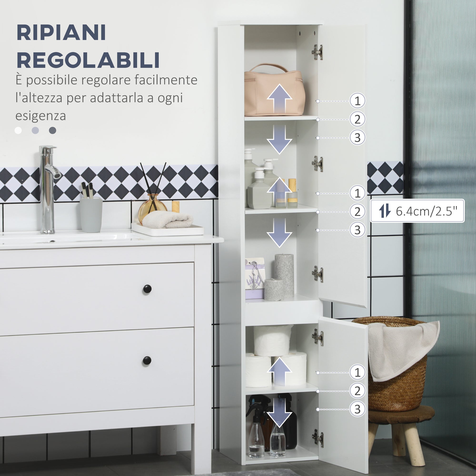 Mobile a Colonna Bagno 30x28x152,5 cm in Legno truciolare Bianco