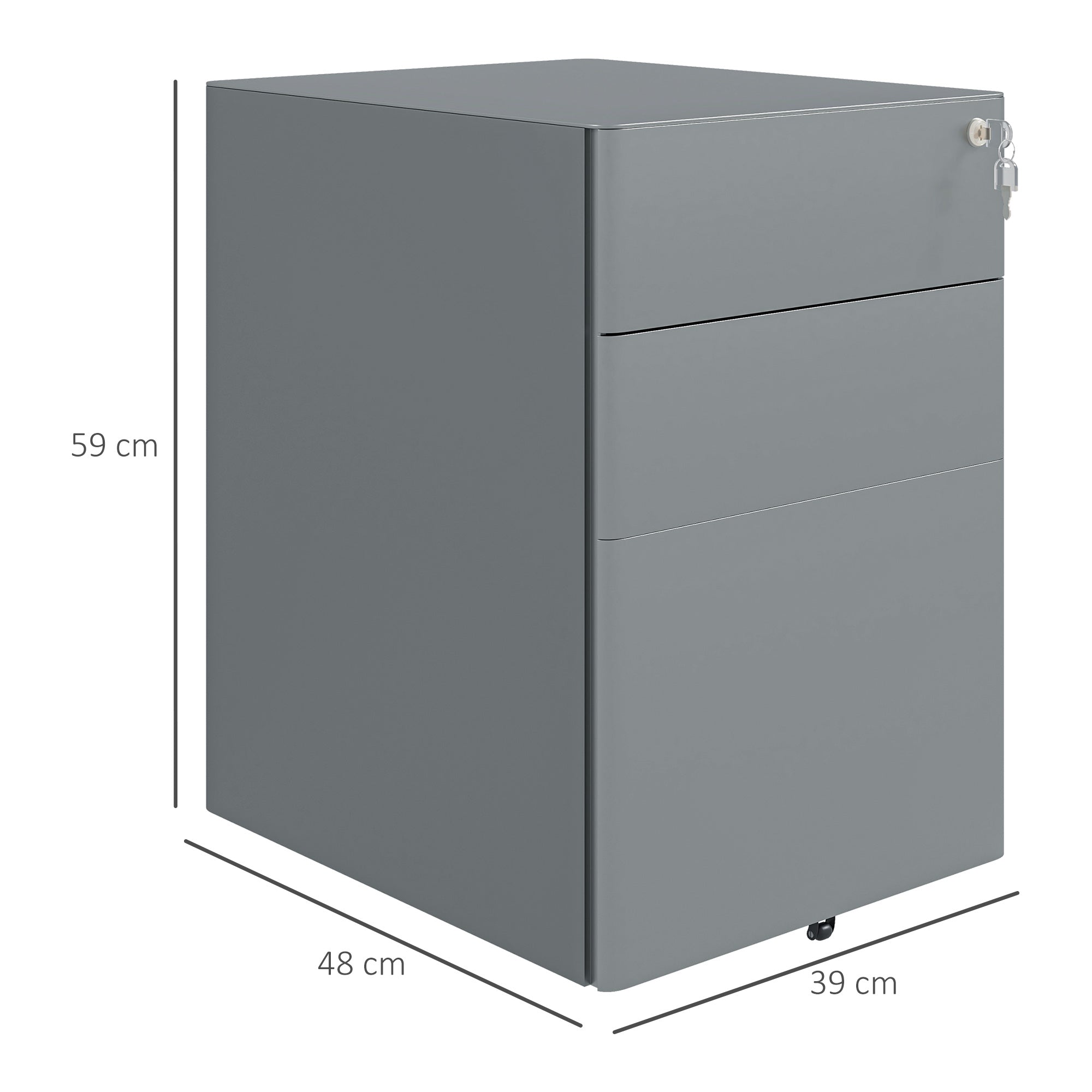 Cassettiera da Ufficio 3 Cassetti con Serratura e Ruote 39x48x59 cm in Acciaio Grigio