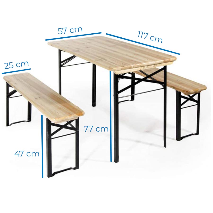 Set birreria con tavolo e due panche in legno 117x57