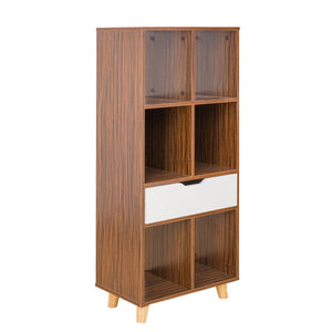 Libreria 6 Ripiani 1 Cassetto 53x155x30 cm in Legno Melaminico Zebrano e Bianco Opaco