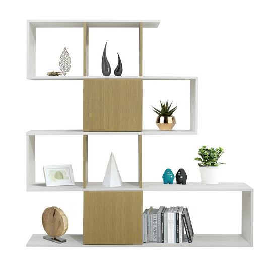 Libreria zig zag 4 ripiani in legno bianco e naturale 145x145 cm