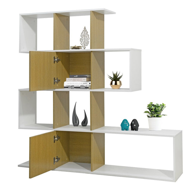 Libreria zig zag 4 ripiani in legno bianco e naturale 145x145 cm