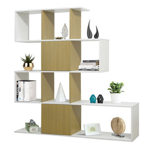 Libreria zig zag 4 ripiani in legno bianco e naturale 145x145 cm