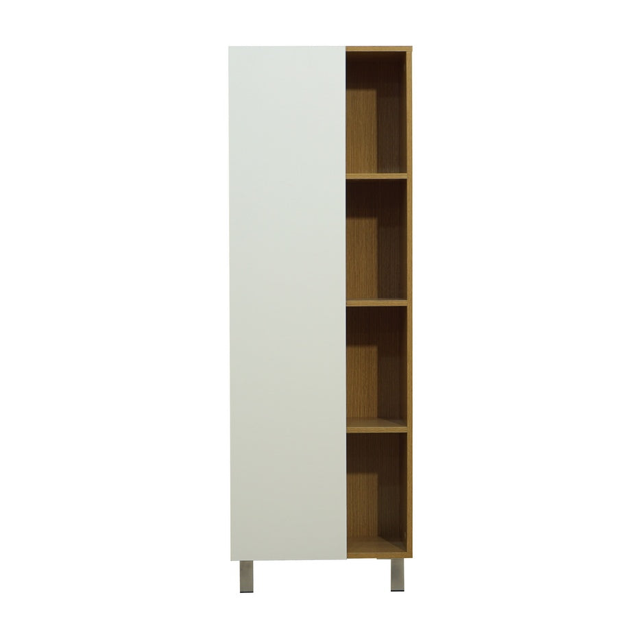 Mobile a Colonna per  Bagno 50x140x24 cm 1 Anta 4 Ripiani in Melaminico Rovere Chiaro e Bianco Opaco