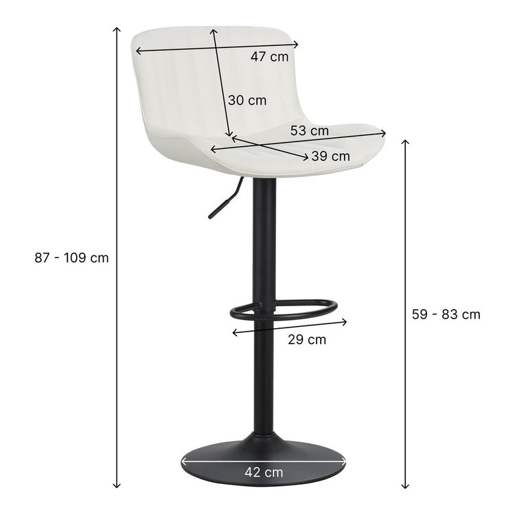 Sgabelli alti da bar in ecopelle bianco 55x51x90-110 cm